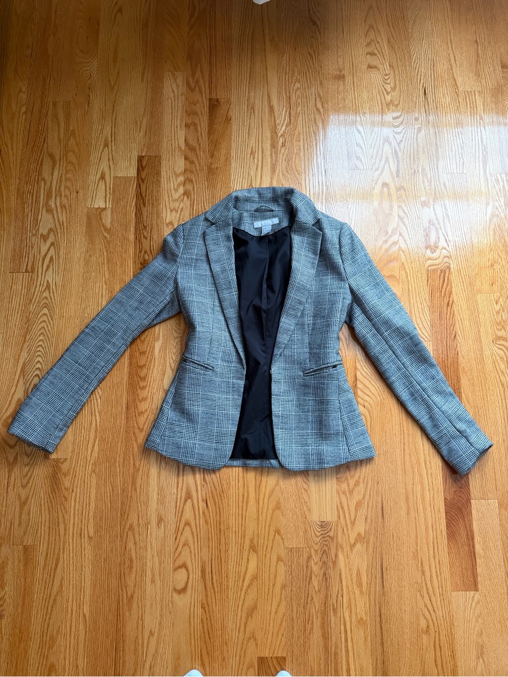 H&M Black & Gray Glen Plaid Tailored Blazer